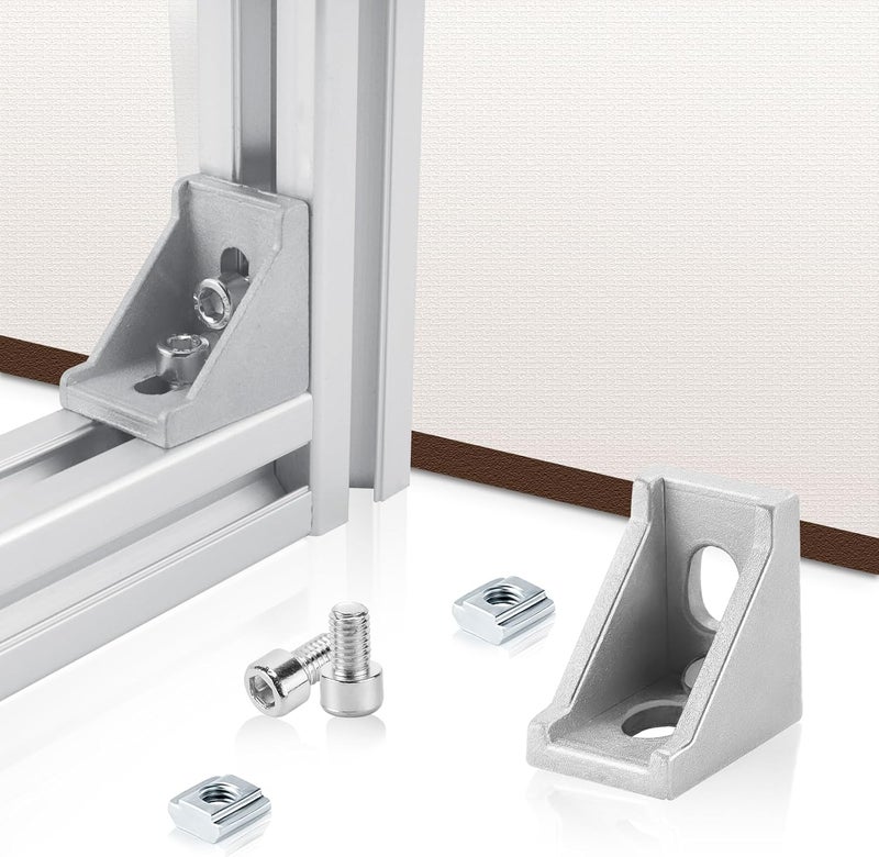 PETOX 30 Set Silver 2020 Series Aluminum Extrusion Profile Connector, Includes 1pc Wrench, 30pcs 2028 Corner Bracket, 60pcs T-Slot Sliding Nuts and M5 Hex Screw Bolt for 20S Aluminum Rail Accessories - Image 2